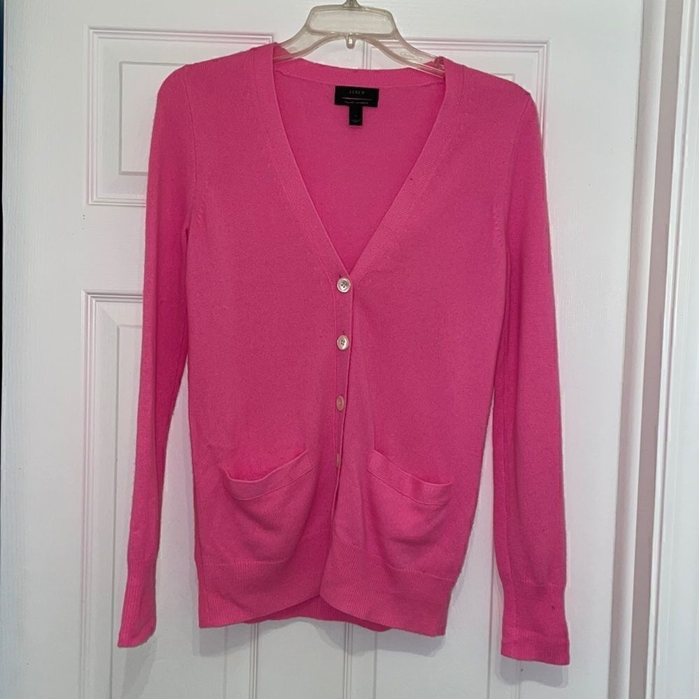 J Crew 100% Italian cashmere neon pink boyfriend cardigan sweater